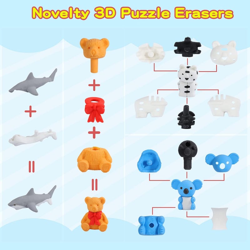 Kleeblatt 40Pcs Animal Erasers Desk Pets for Kids Assembled Eraser 3D Puzzle Erasers Classroom Prizes,Class Pets,Party Favors - Image 3